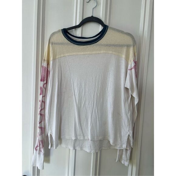Free People We the free Gerri long sleeve white cream and pink patterned basebal - Picture 1 of 7